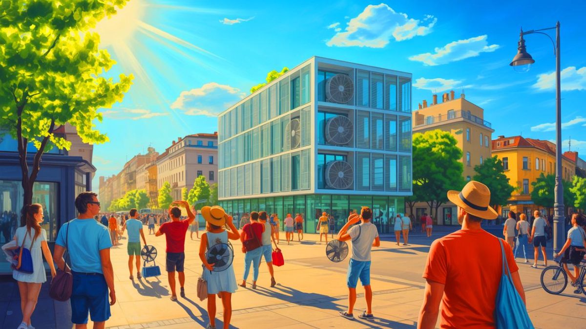 Klimawandel schlägt zu: „Diese Hitzewellen treiben Europa in den Klimakollaps“ – Explodierende Nachfrage nach Klimaanlagen Illustration von der steigenden Nachfrage nach Klimaanlagen in Europa aufgrund zunehmender Hitzewellen.
