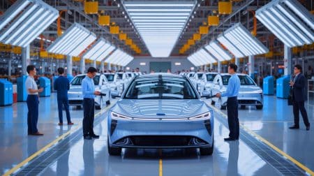 „China bedroht globale Autoindustrie“: Der Aufstieg der Elektrofahrzeuge erzwingt radikalen Wandel in der westlichen Produktion Illustration von Chinas Einfluss auf die globale Elektromobilität und die Herausforderungen für die europäische Automobilindustrie.
