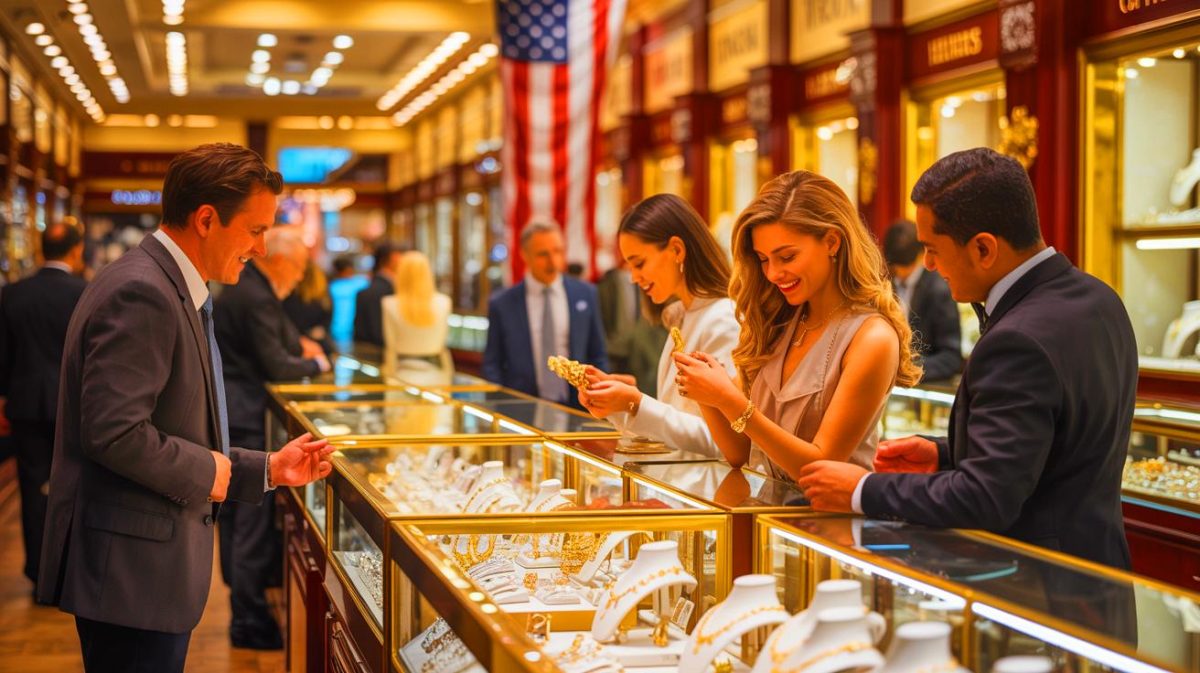 „Diamantenfieber bricht aus!“: Trotz wirtschaftlicher Turbulenzen stürzen sich Deutsche auf luxuriösen Schmuck und steigern Verkaufsrekorde Illustration von der robusten Nachfrage nach Schmuck im US-Markt trotz globaler wirtschaftlicher Herausforderungen.
