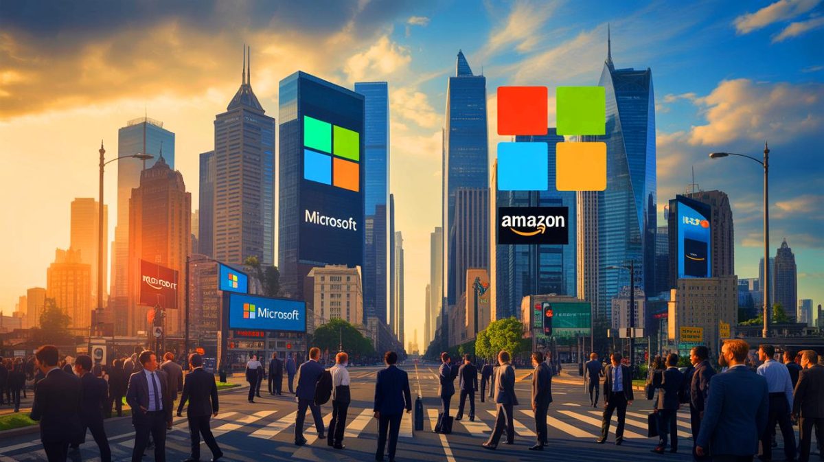 Illustration von der Untersuchung der Marktdominanz von Microsoft und Amazon im Cloud-Computing-Markt.