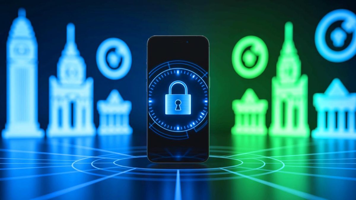 „Wow, Apple entfesselt“: Tech-Gigant triumphiert im globalen Verschlüsselungskrieg – digitaler Schutzschild jetzt unerschütterlich Illustration von der Diskussion um Apples Verschlüsselung und Datenschutz.