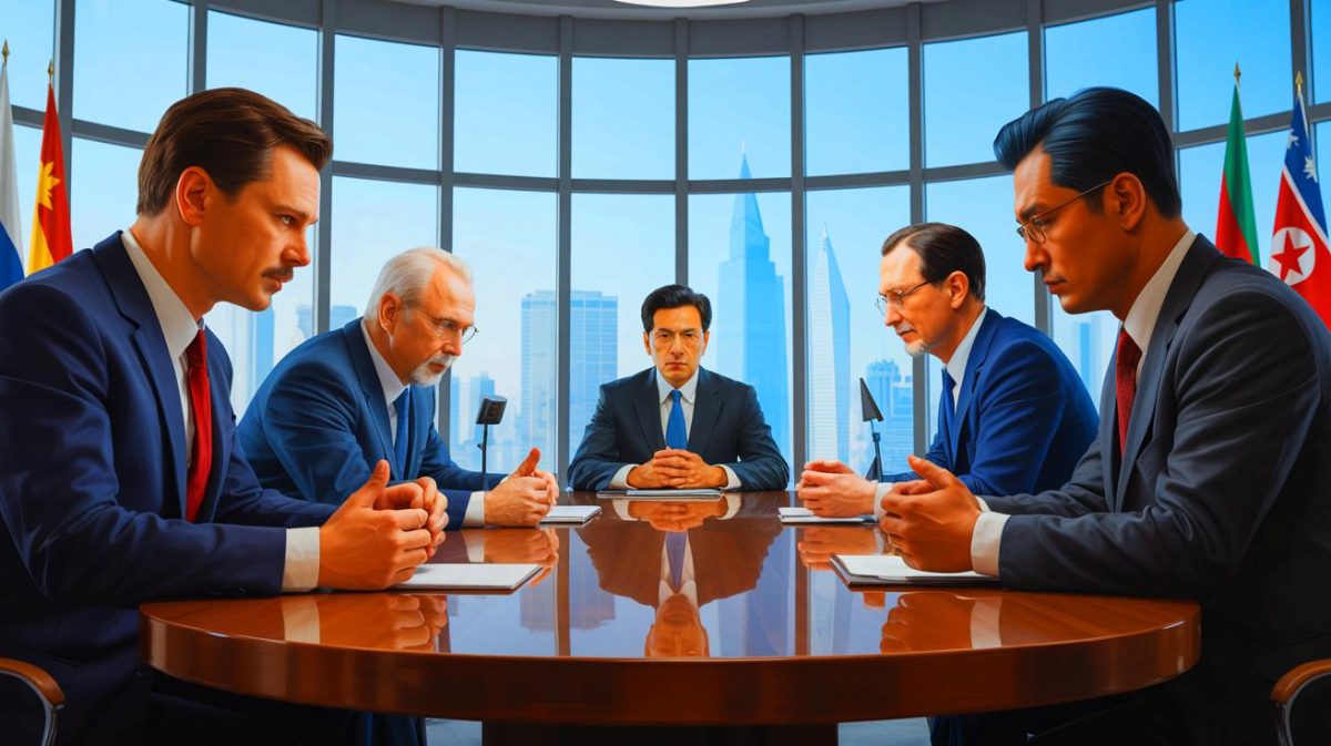 China Entfesselt Neuen Sicherheitsalbtraum: „5.000 Experten Warnen Vor Eskalation“ – Europa In Alarmbereitschaft Illustration von der geopolitischen Allianz zwischen China, Russland, Indien und Nordkorea.