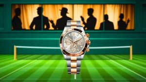 Illustration von der Einladung von Donald Trump durch Rolex zum U.S. Open-Finale und den daraus resultierenden politischen Kontroversen.
