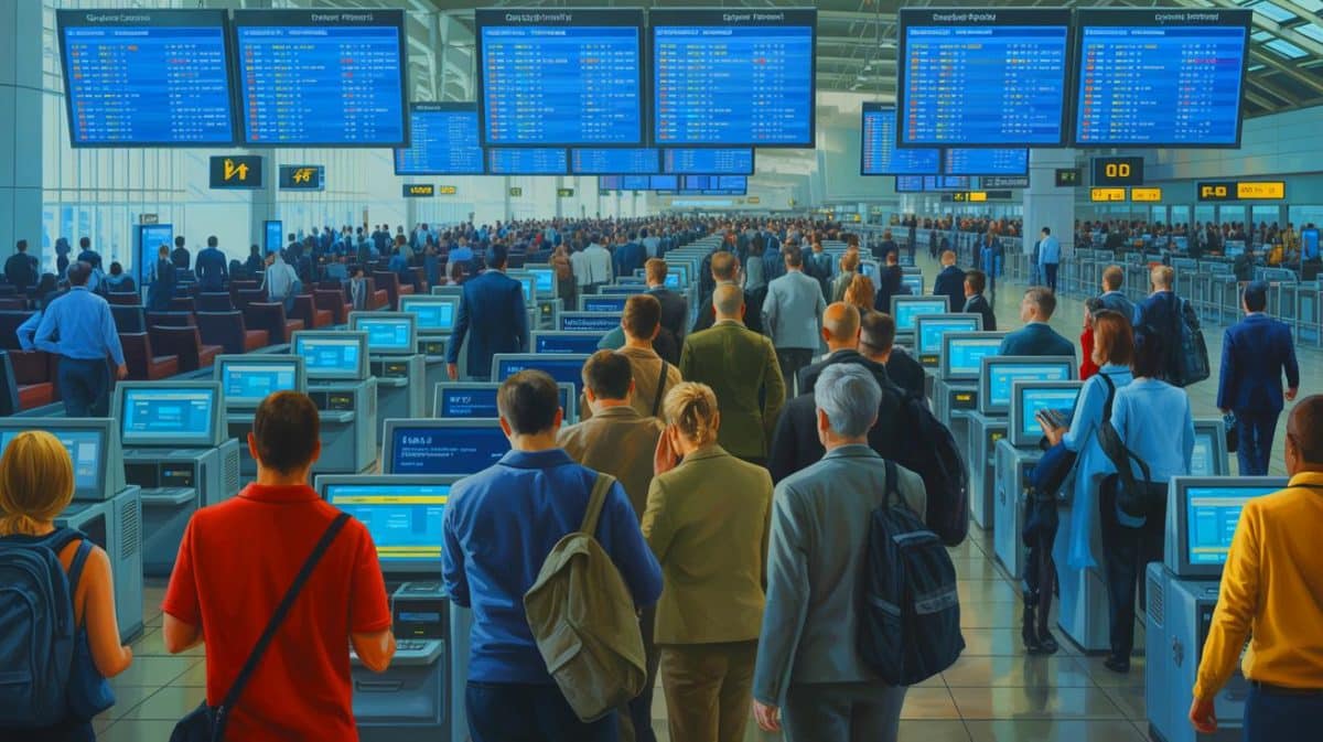 „Cyberattacke Lähmt Flughäfen“: Tausende Flüge Gestrichen – Chaos Droht In Nur 48 Stunden Illustration von den Auswirkungen eines Cyberangriffs auf europäische Flughafensysteme.