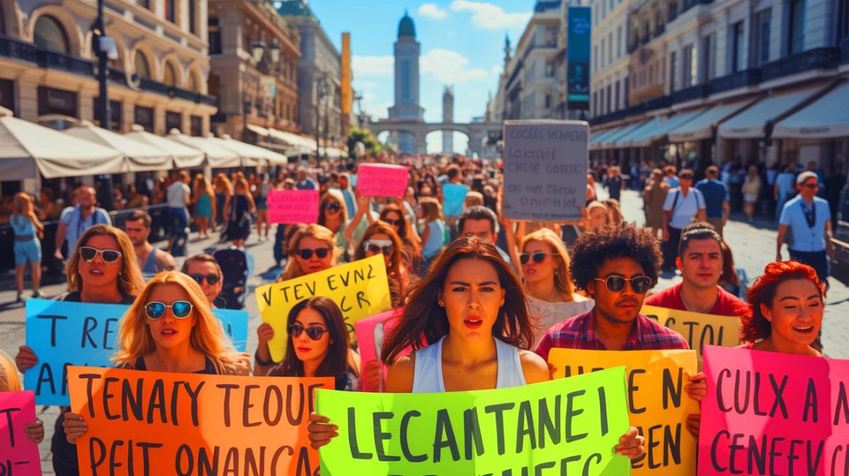 „Diese Enthüllungen“: Wütende Proteste in Spanien und Mexiko bedrohen Touristen und enthüllen die explosive Wahrheit über Overtourism Illustration von Protesten gegen Touristen in beliebten Reisezielen.