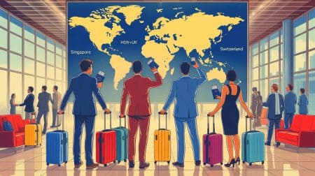 „Sie wussten alles“: Unternehmer planen Massenflucht ins Ausland (und es betrifft auch Ihr Geschäft) Illustration von wohlhabenden Unternehmern, die einen Umzug ins Ausland erwägen.
