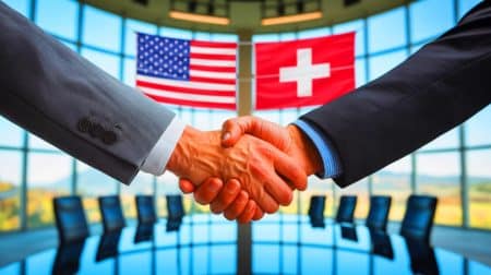 Illustration von der Unterzeichnung des Handelsabkommens zwischen den USA und der Schweiz.
